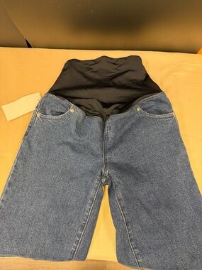 Isabel Maternity Blue Denim Jeans with Black Stretch Panel 80s slim 28” inseam